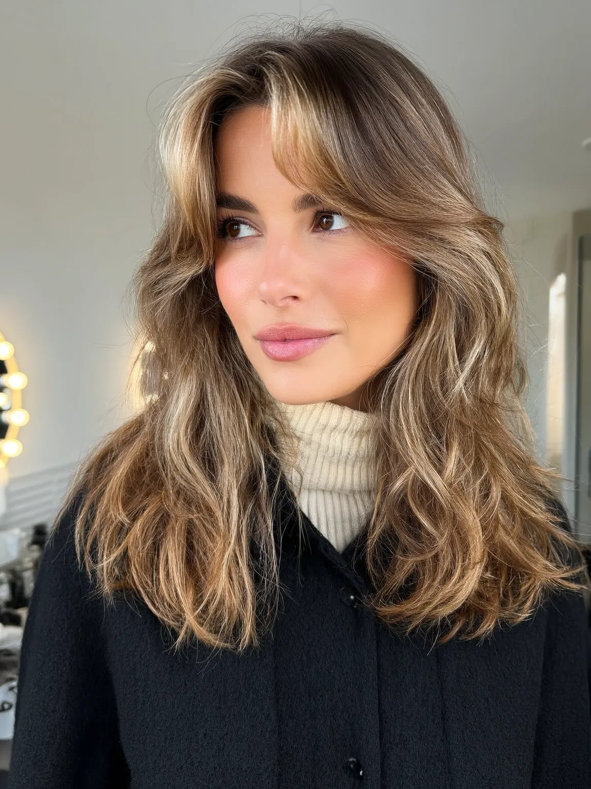 Medium Length Waves with Ash Bronde Highlights
